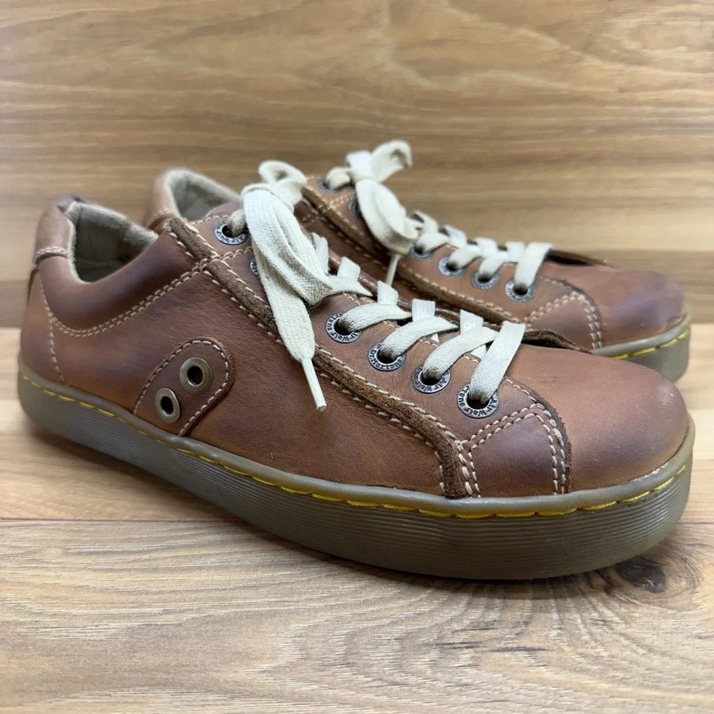 Dr Martens Vintage Casual Low Sneakers Mens 8 Tan Brown Leather Square Toe Y2K